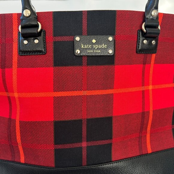 NWOT Kate Spade New York Medium Harmony Plaid Tote Bag With Black Leather Bottom - Picture 3 of 13